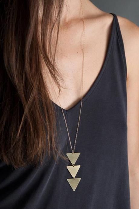 Long Chain Metal Smooth Triangle One Piece Pendant Necklace-1