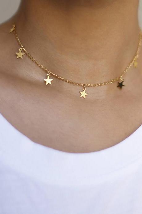 Alloy Plated Necklace Long Style Five Pointed Star Pendant