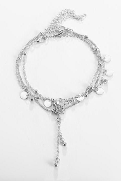 Fashion Women&amp;amp;amp;#039;s Multi-layer Round Diamond Foot Chain Summer Beach Jewelry-2