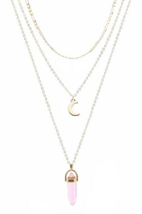 Free Shipping Alloy moon multi-layer Pendant Necklace Necklace Necklace powder crystal necklace-2