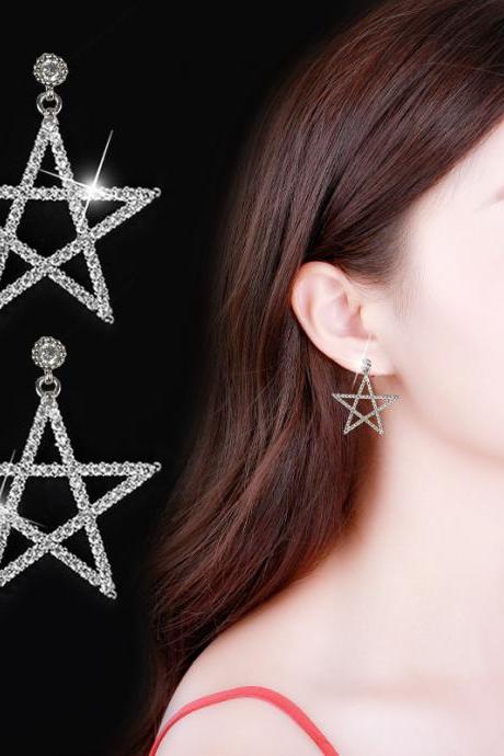 Selling Earrings Big Five Pointed Star Earrings Inlaid With Diamond Earrings Alloy Plating Earrings