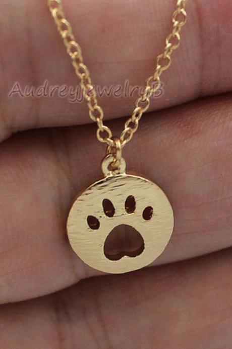 Selling Hollow Cat&amp;amp;#039;s Paw Necklace Copper Chain Geometric Circle Cat&amp;amp;#039;s And Dog&amp;amp;#039;s Footprint