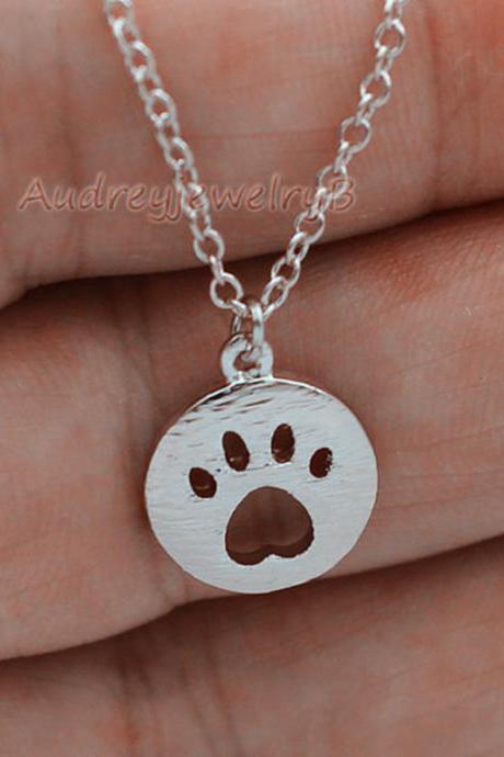 Selling Hollow Cat's Paw Necklace Copper Chain Geometric Circle Cat's And Dog's Footprint