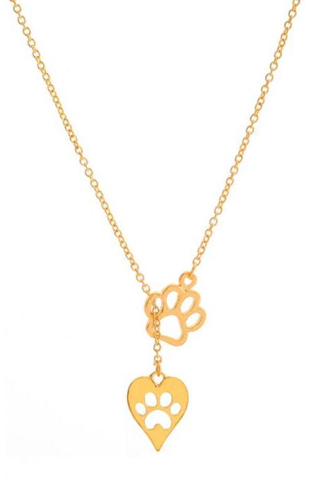 Popular Necklace Peach Heart Cat Paw Dog Paw Pendant Necklace Small Animal Footprints Paw Print Bracelet Clavicle Chain-1