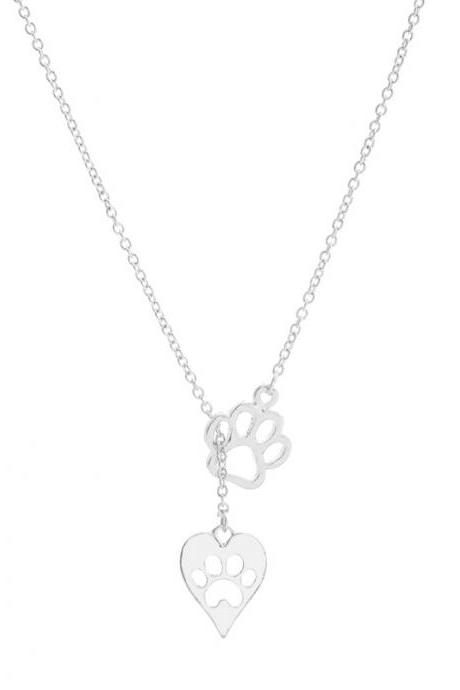 Popular Necklace Peach Heart Cat Paw Dog Paw Pendant Necklace Small Animal Footprints Paw Print Bracelet Clavicle Chain-2