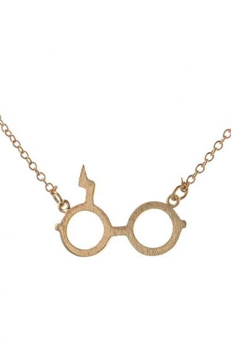 Free Shipping Harry Potter glasses Necklace Deathly Hallows Pendant Necklace Gold Plated Silver lightning Z Necklace-2