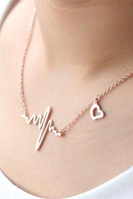 Free Shipping Wave necklace, clavicle chain, ECG necklace, heart rate Pendant Necklace, neckchain, heart rate Necklace-1
