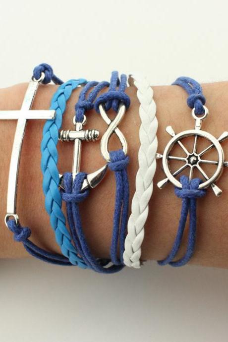 Fashion Multi Element Combination Bracelet Boat Anchor 8 Cross Multi Layer Bracelet