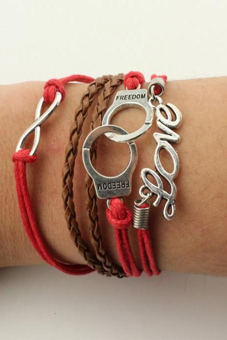 Free Shipping Fashion personality multi element handcuffs 8-word love multi-layer Bracelet
