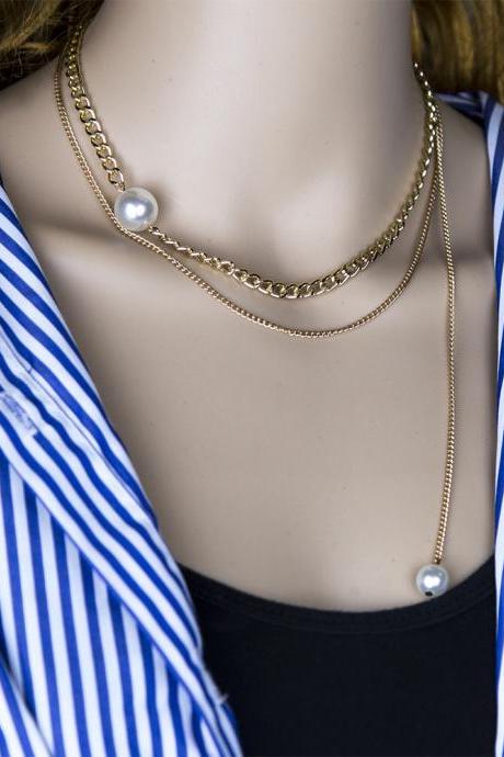 Popular Simple Pearl Double Layer Necklace Cross Border Clavicle Chain