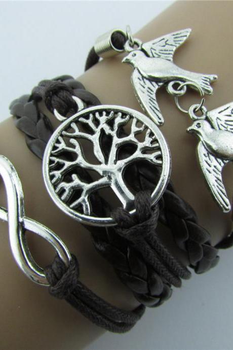 Endless Love And Love Bird Peace Dove Fashion Leather Rope Bracelet