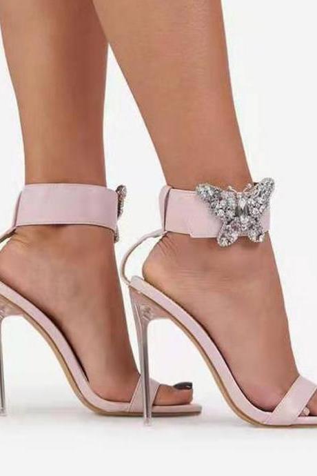 Glass Heel Stiletto Sandals Fashion Sandals Side Hollow Comp