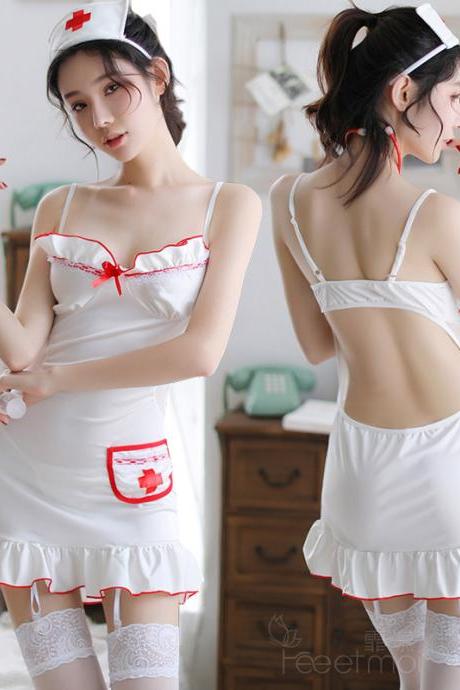 Transparent skirt three-point tease small chest nurse passion uniform
