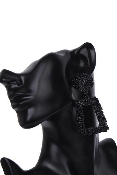 Geometric Carved Flower Heavy Metal Earrings And Retro Earrings-black
