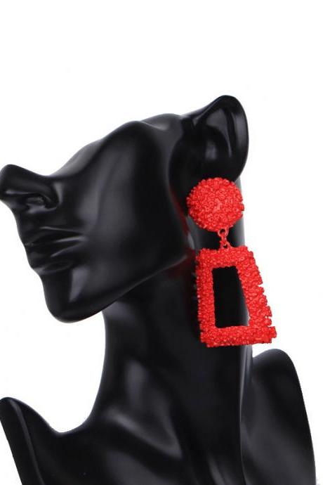 Geometric Carved Flower Heavy Metal Earrings And Retro Earrings-red