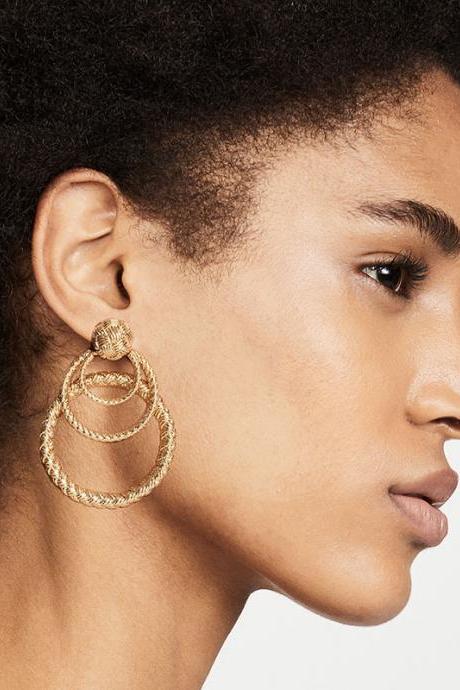 Circle Multi Layer Hollow Out Metal Earrings-golden