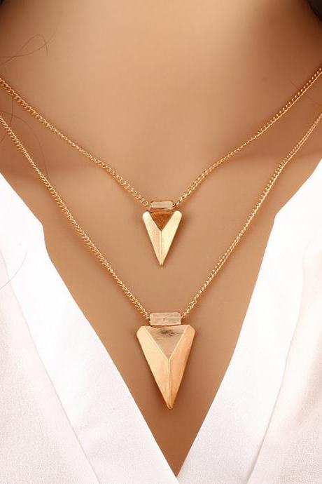 Multi layer women's necklace solid geometry arrow alloy Pendant Necklace