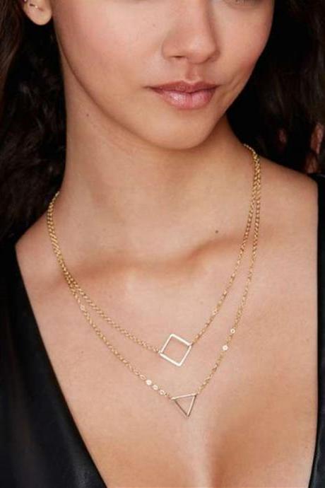 Multi layer alloy necklace triangle box exquisite women's Pendant Necklace-Golden 