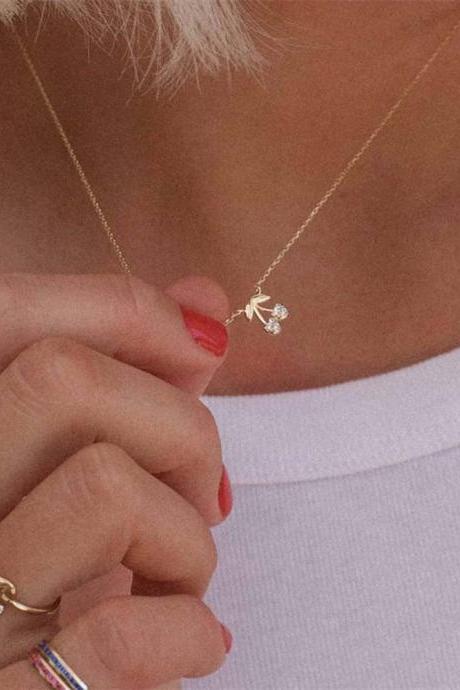 Cherry single layer diamond multi color chain necklace-Golden