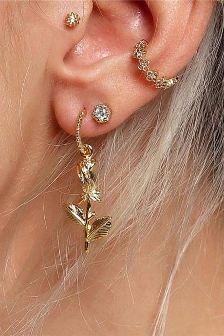 Earrings Of Rose Alloy-golden