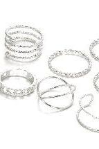 Retro Simple Multi-layer Cross Opening Twist Joint Ring Set 8 Pieces-silvery