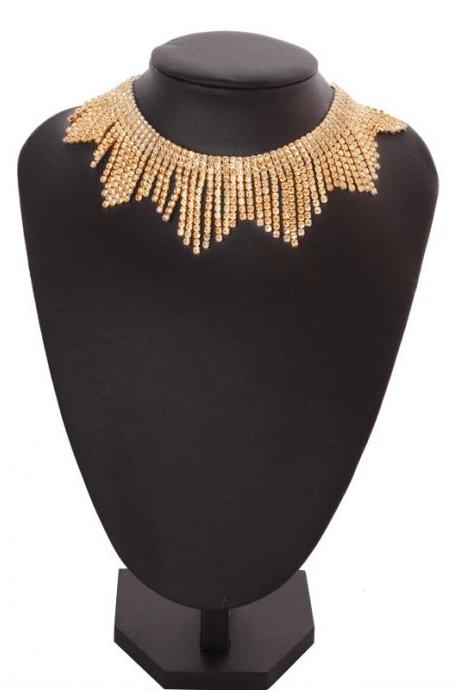Necklaced Element Necklace Tassel Inlaid Diamond Neckchain Alloy Necklace-golden
