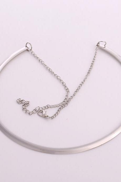 Metal Thin Collar Smooth Necklace Show Fine Collar Short Clavicle Chain Sweater Chain-silvery