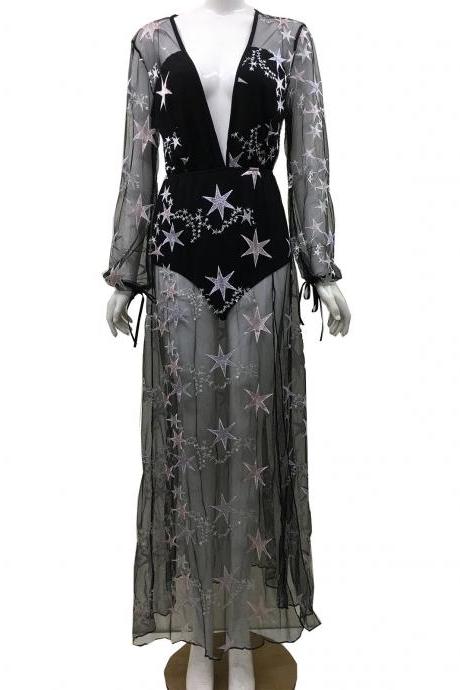 Stars Lace Embroidered Long Beach Dress