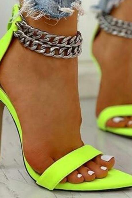 Large size high heeled shoes thin heeled women's shoes sandals-Green