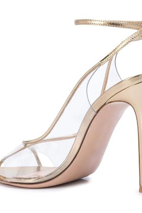 Fashion Large Pointed Thin High Heel Transparent Pvc Open Heel Buckle Sandals