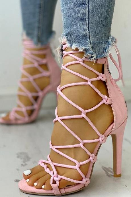 Strap Cut-out Stiletto Women's Shoes-pink
