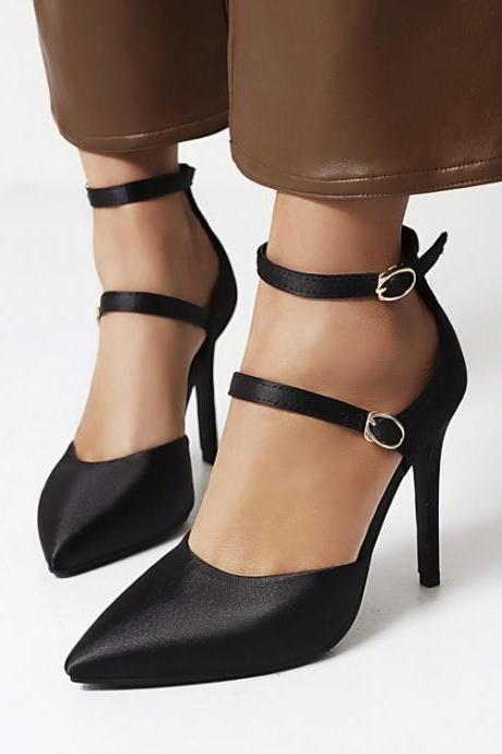 Pointed Buckle Fashion Sexy High Heels Single Party Shoes-black