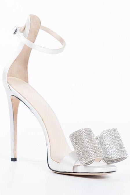 Solid Color Diamond Fashion Sexy High Heel Sandals-white