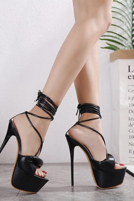 Heel Stiletto Strap Sandals-black