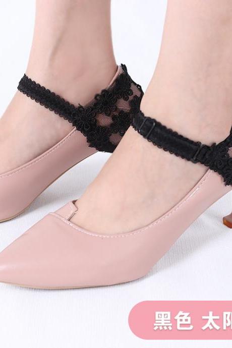 High heeled shoes anti falling artifact sexy fashion lace flower heel cover fixed shoes no heel strap-Black