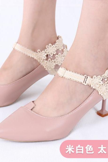 High heeled shoes anti falling artifact sexy fashion lace flower heel cover fixed shoes no heel strap-Beige
