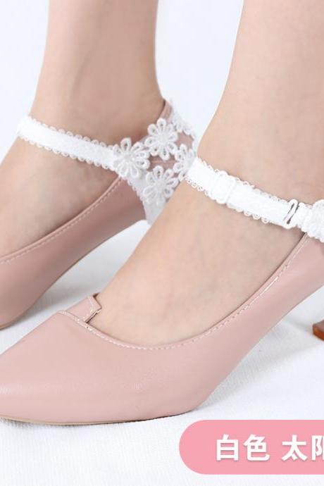 High heeled shoes anti falling artifact sexy fashion lace flower heel cover fixed shoes no heel strap-White