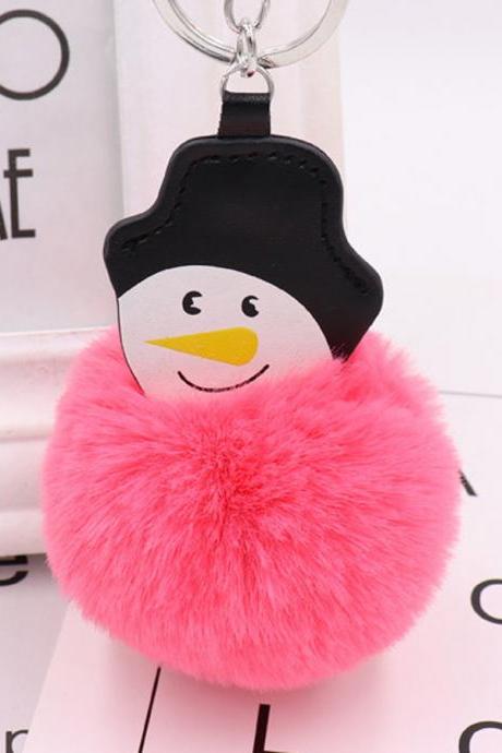 Christmas Snowman hairball key ring PU leather Plush bag schoolbag pendant creative birthday gift-1