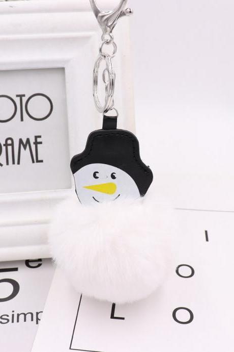 Christmas Snowman hairball key ring PU leather Plush bag schoolbag pendant creative birthday gift-2