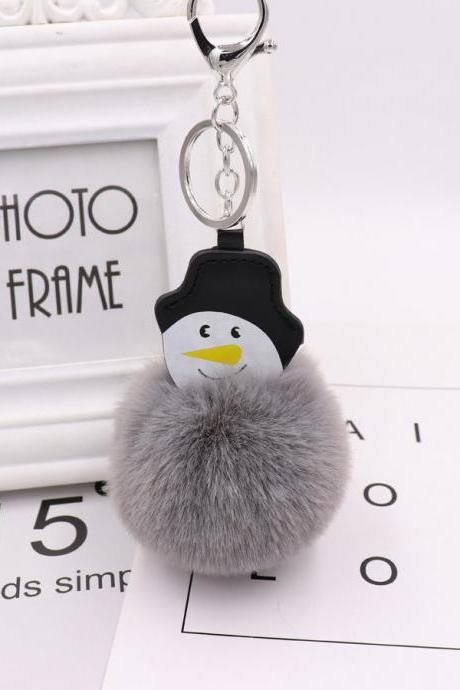 Christmas Snowman Hairball Key Ring Pu Leather Plush Bag Schoolbag Pendant Creative Birthday Gift-3