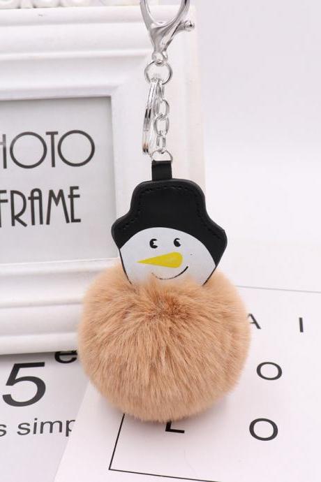 Christmas Snowman hairball key ring PU leather Plush bag schoolbag pendant creative birthday gift-4