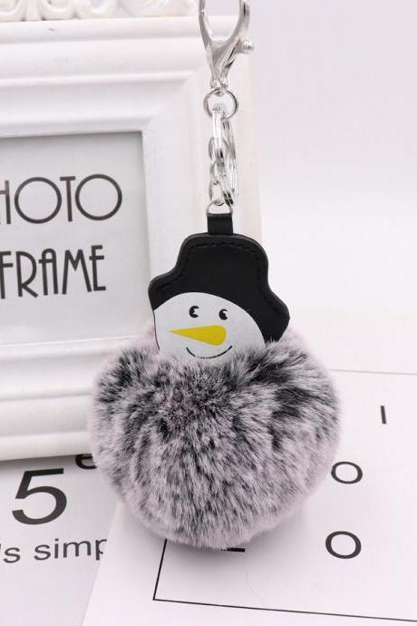 Christmas Snowman hairball key ring PU leather Plush bag schoolbag pendant creative birthday gift-5