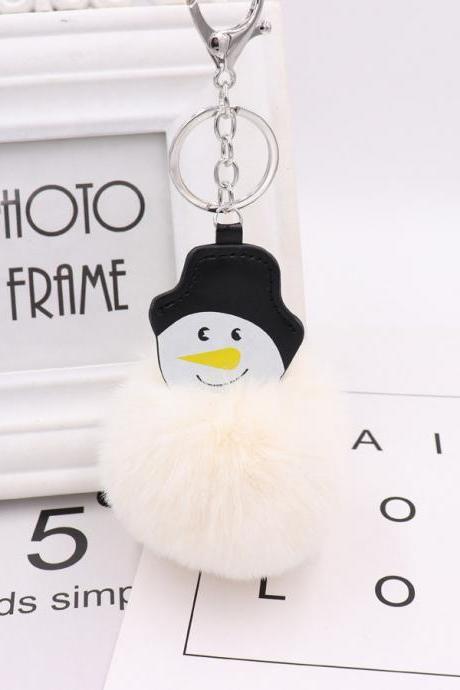 Christmas Snowman hairball key ring PU leather Plush bag schoolbag pendant creative birthday gift-6