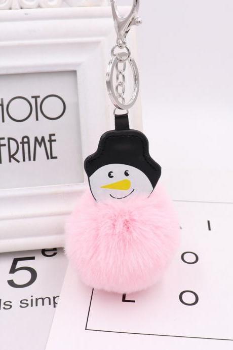 Christmas Snowman hairball key ring PU leather Plush bag schoolbag pendant creative birthday gift-7