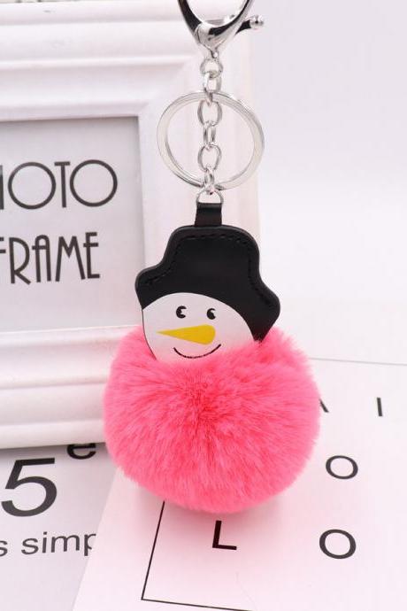 Christmas Snowman Hairball Key Ring Pu Leather Plush Bag Schoolbag Pendant Creative Birthday Gift-8