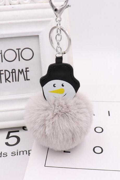 Christmas Snowman hairball key ring PU leather Plush bag schoolbag pendant creative birthday gift-9