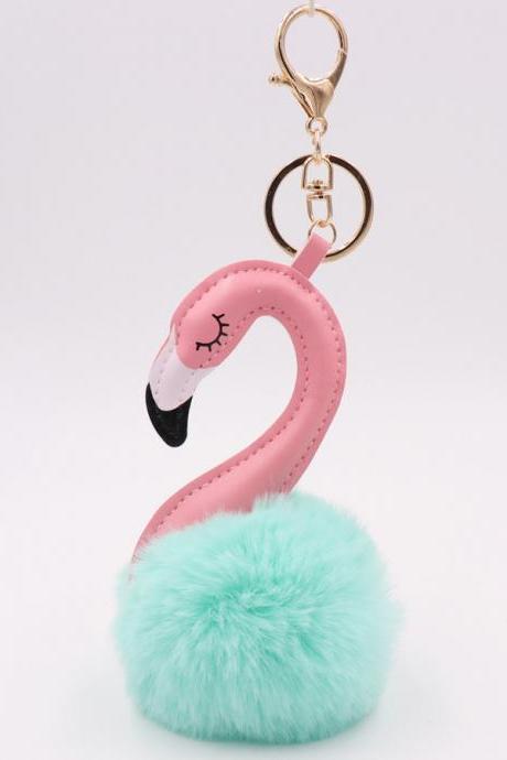 Pu Leather Swan Plush Key Ring Imitation Wool Long Neck Bird Hair Ball Pendant Women's Bag Car Key Ring-5
