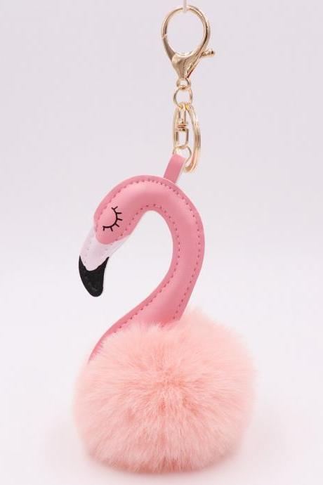 Pu Leather Swan Plush Key Ring Imitation Wool Long Neck Bird Hair Ball Pendant Women&amp;amp;amp;amp;#039;s Bag Car Key Ring-6