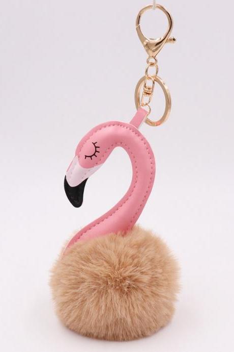 Pu Leather Swan Plush Key Ring Imitation Wool Long Neck Bird Hair Ball Pendant Women's Bag Car Key Ring-7