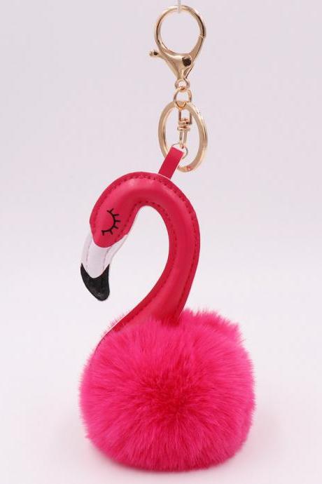 Pu Leather Swan Plush Key Ring Imitation Wool Long Neck Bird Hair Ball Pendant Women&amp;amp;amp;amp;#039;s Bag Car Key Ring-8